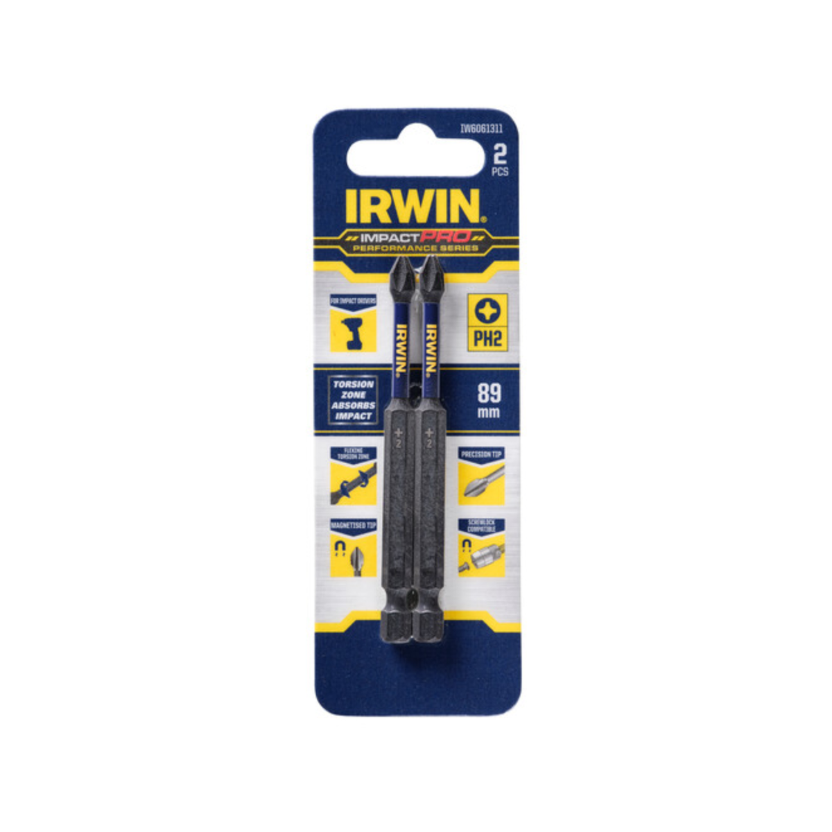 Irwin Impact Bits - 89mm PH2 - Magnetised - High Strength - 2 Pack - SuperSaverAU - view 1