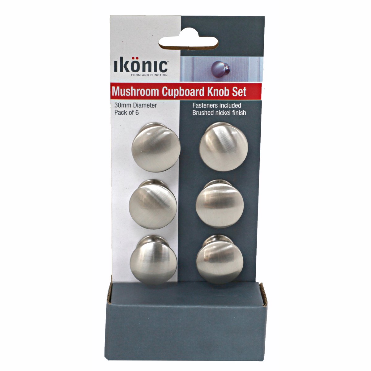 Ikonic Brushed Nickel Cupboard Knob Set - 6 Piece - Metal - Easy Install - SuperSaverAU - view 2
