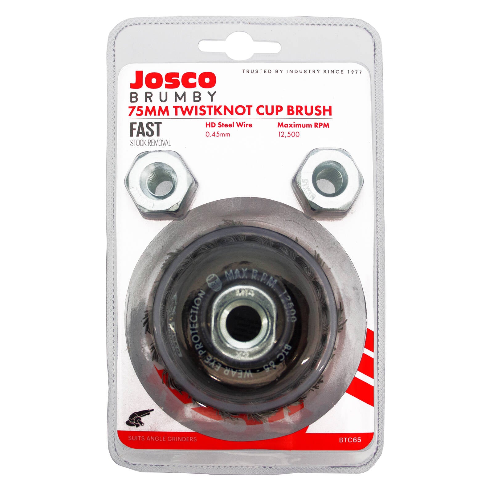 Josco 75mm Twist Knot Steel Wire Cup Brush for Angle Grinders