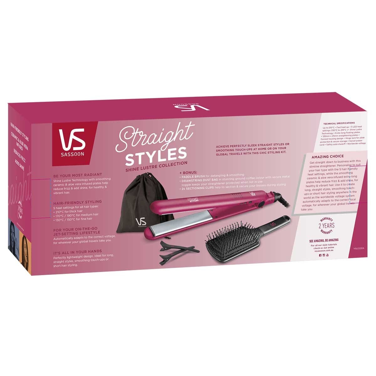 VS Sassoon Shine Lustre Straight Styles Straightener VSLE222A - SuperSaverAU - view 9