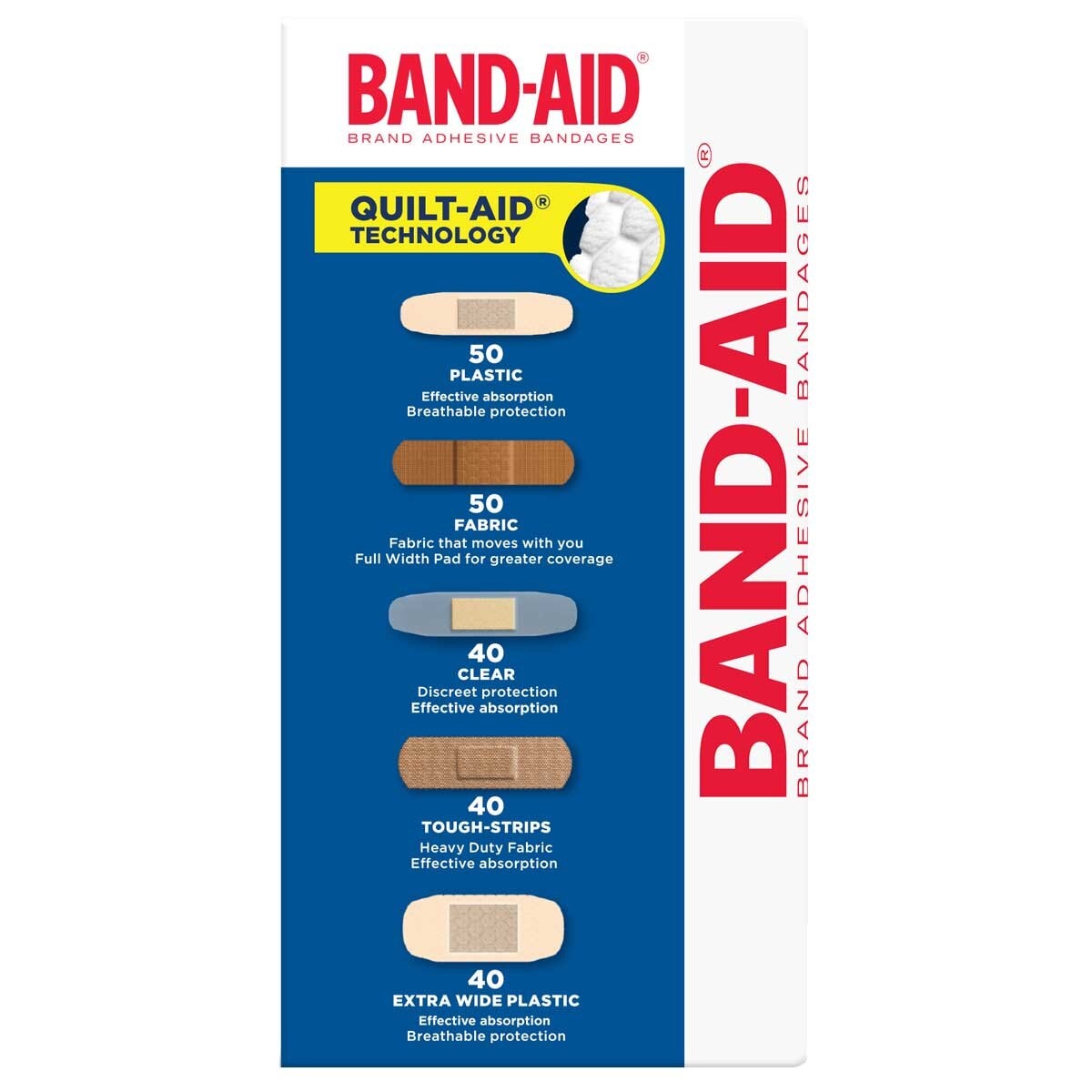Band-Aid Assortment 220 Pack - Plastic, Extra Wide, Fabric, Tough, Clear Strips with Quilt-Aid Technology - SuperSaverAU - view 3