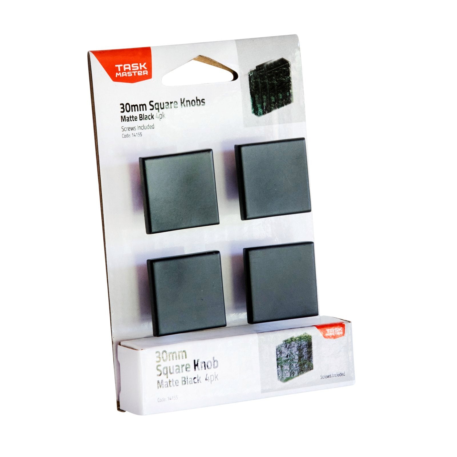Taskmaster 30mm Matte Black Square Steel Cabinet Knob 4 Pack
