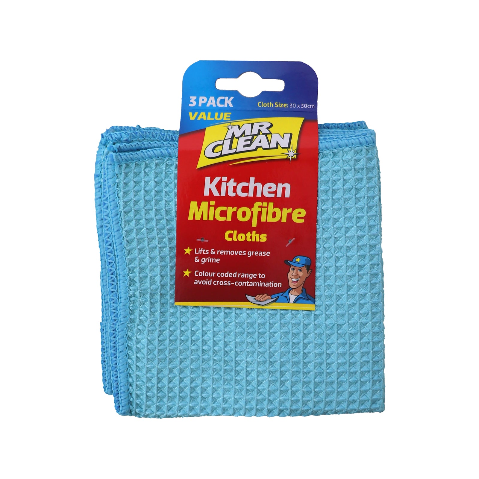 Mr Clean Kitchen Waffle Weave Microfibre Cloths 3 Pack 300 x 300mm