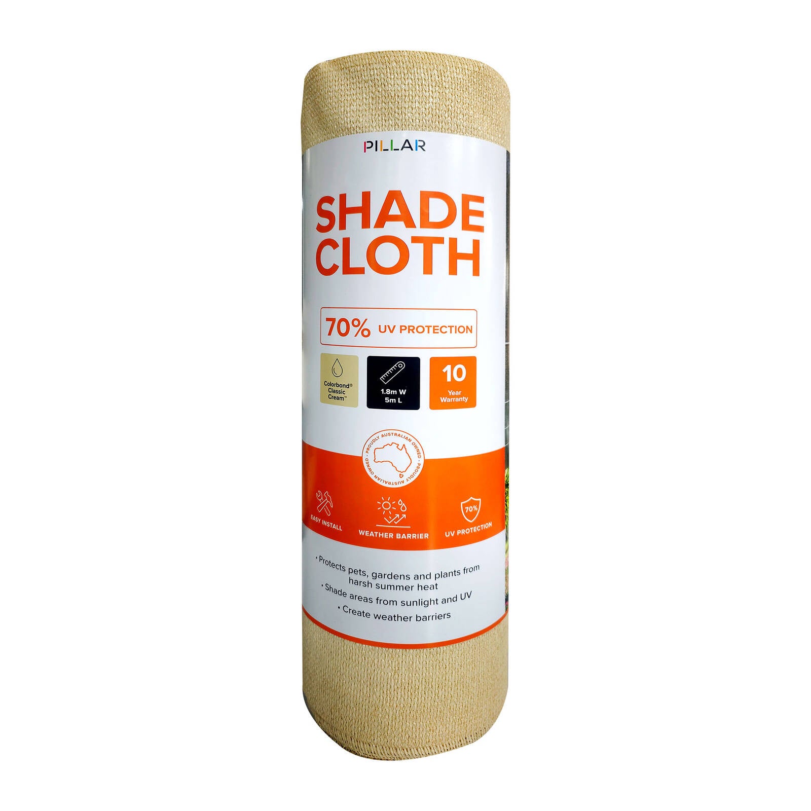 Pillar 1.83 x 5m Classic Cream 70% UV Block HDPE Shade Cloth