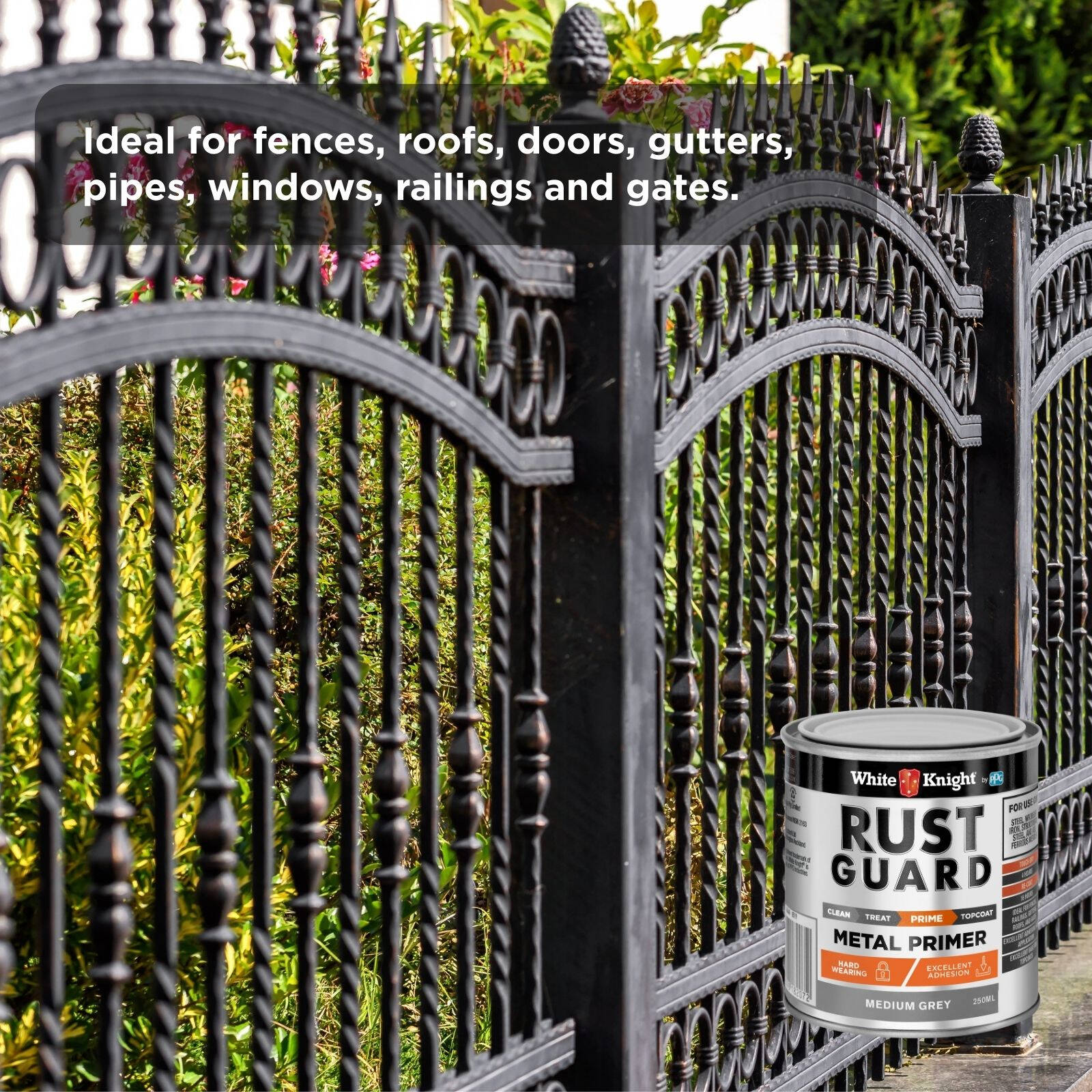 White Knight Rust Guard Medium Grey Metal Primer Paint 250ml Solvent-Based Outdoor