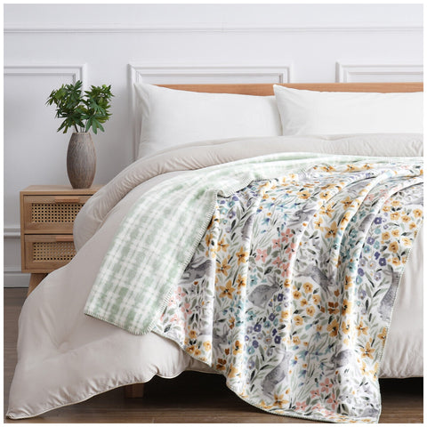 Fraiche Maison Velvet Plush Throw 127 x 152cm Cottage Bunny - Super Soft, Reversible - SuperSaverAU - view 1
