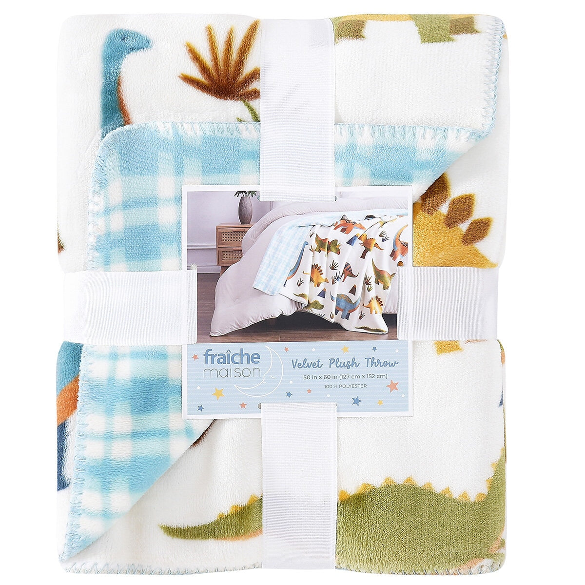Fraiche Maison Velvet Plush Throw 127 x 152cm Dinoland - Super Soft, Reversible - SuperSaverAU - view 2