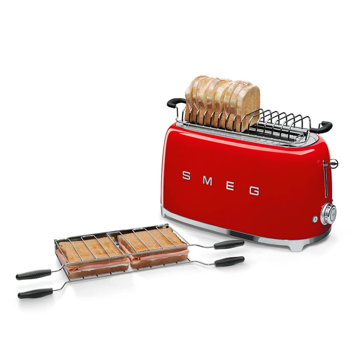 Smeg 50s Retro Style 4 Slice Toaster - Red, Six Browning Levels, Extra-Wide Slots - TSF02RDAU