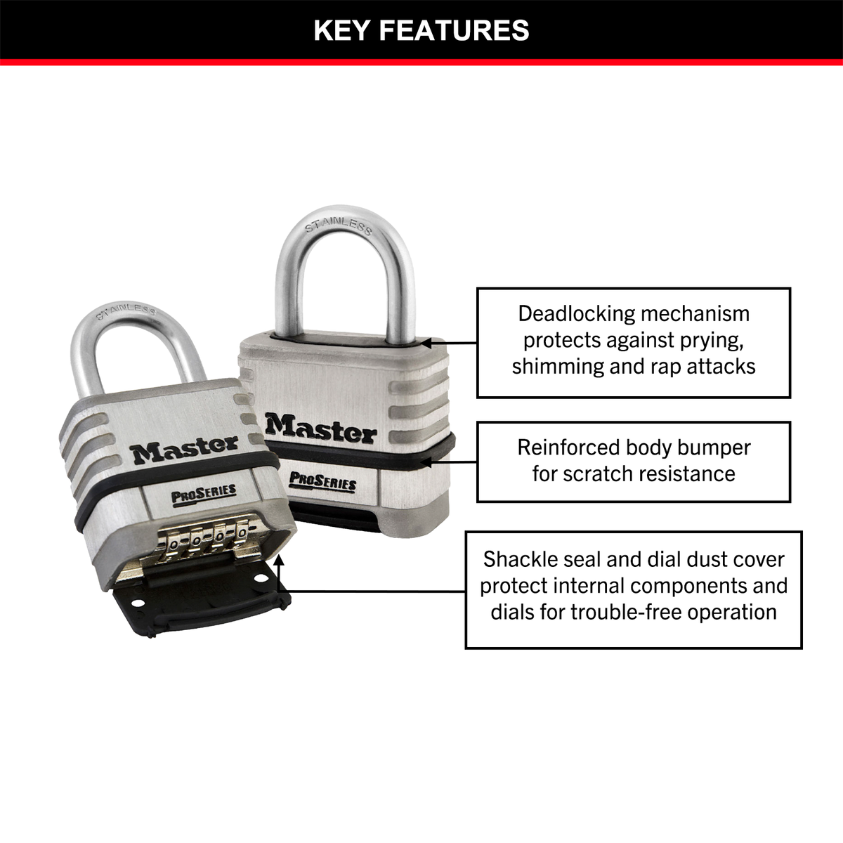 Master Lock Combination Padlock - 57mm - Stainless Steel - Resettable - SuperSaverAU - view 4