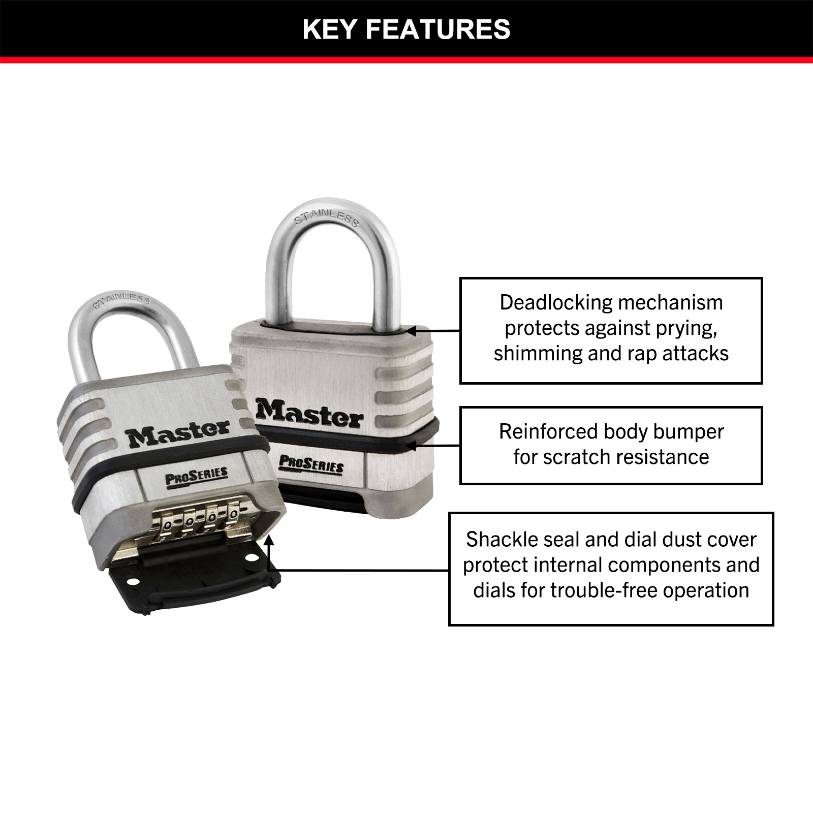 Master Lock 57mm Stainless Steel Combination Padlock Resettable
