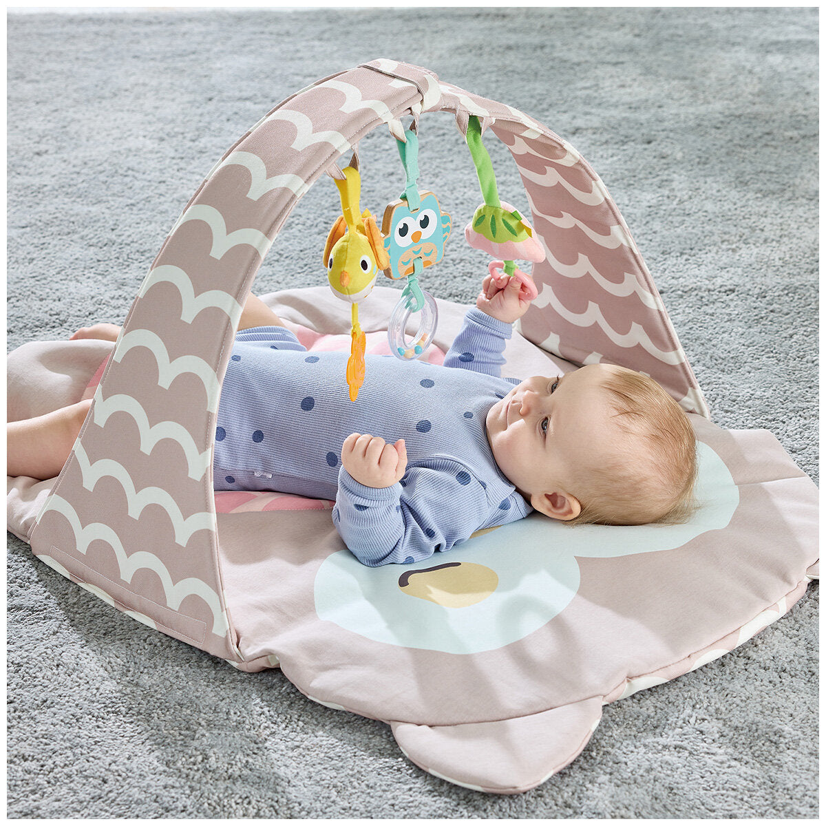 Hape Owl Bed Oscar Play Gym with Rattle Flower, Wooden Owl, and Squeaker Bird - SuperSaverAU - view 3