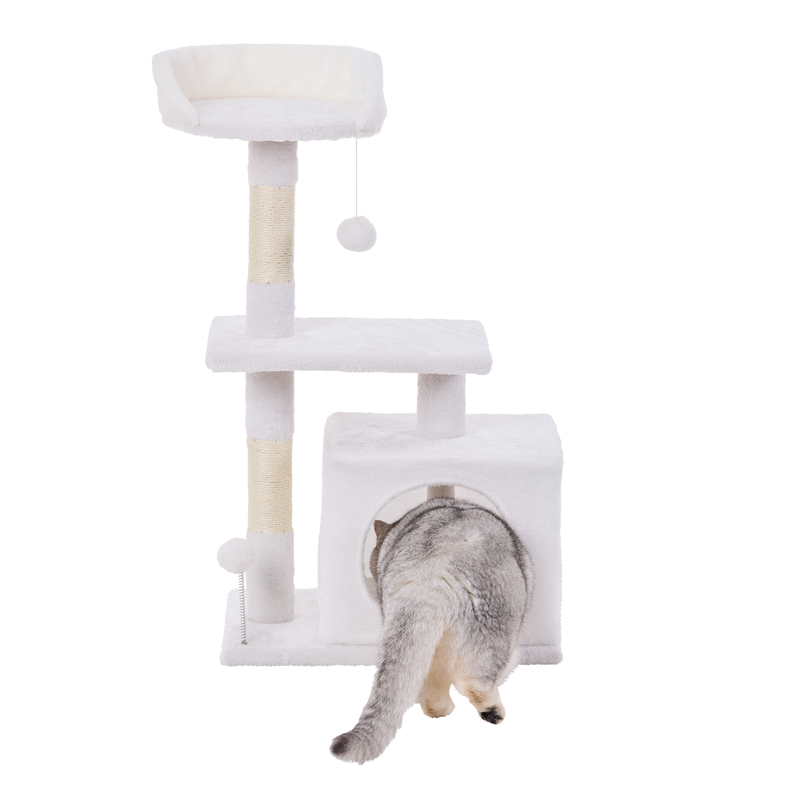 Happy Tails 2 Tier Cat Playhouse Tower - Sisal Scratching Posts & Hideaway