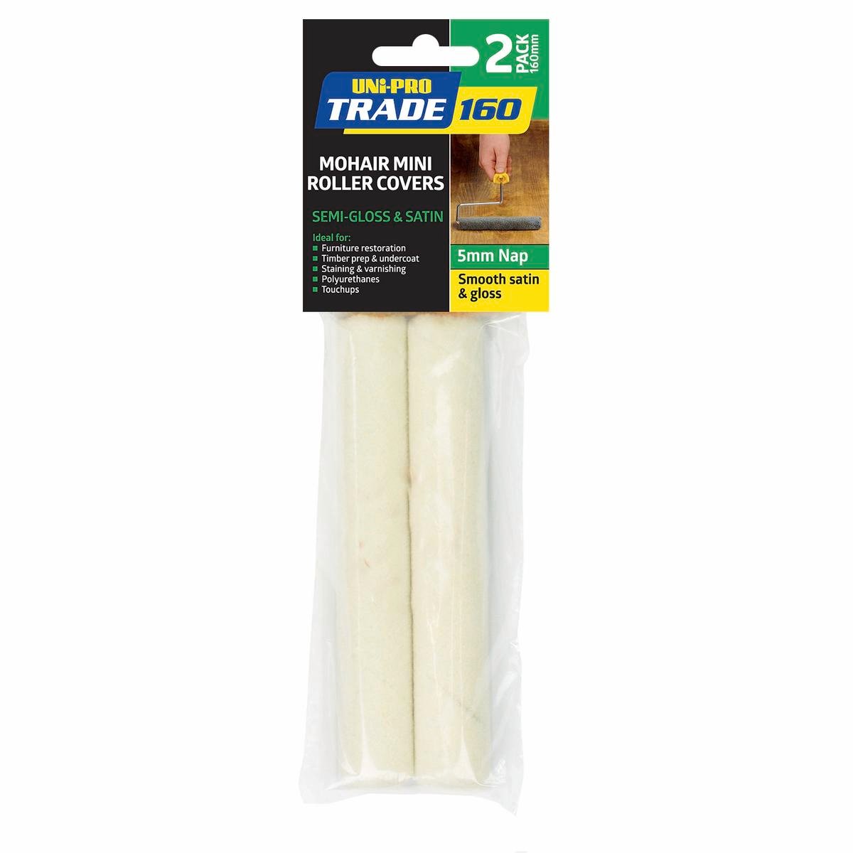 UNi-PRO 160mm Trade Mohair Roller Cover 5mm Nap 2 Pack