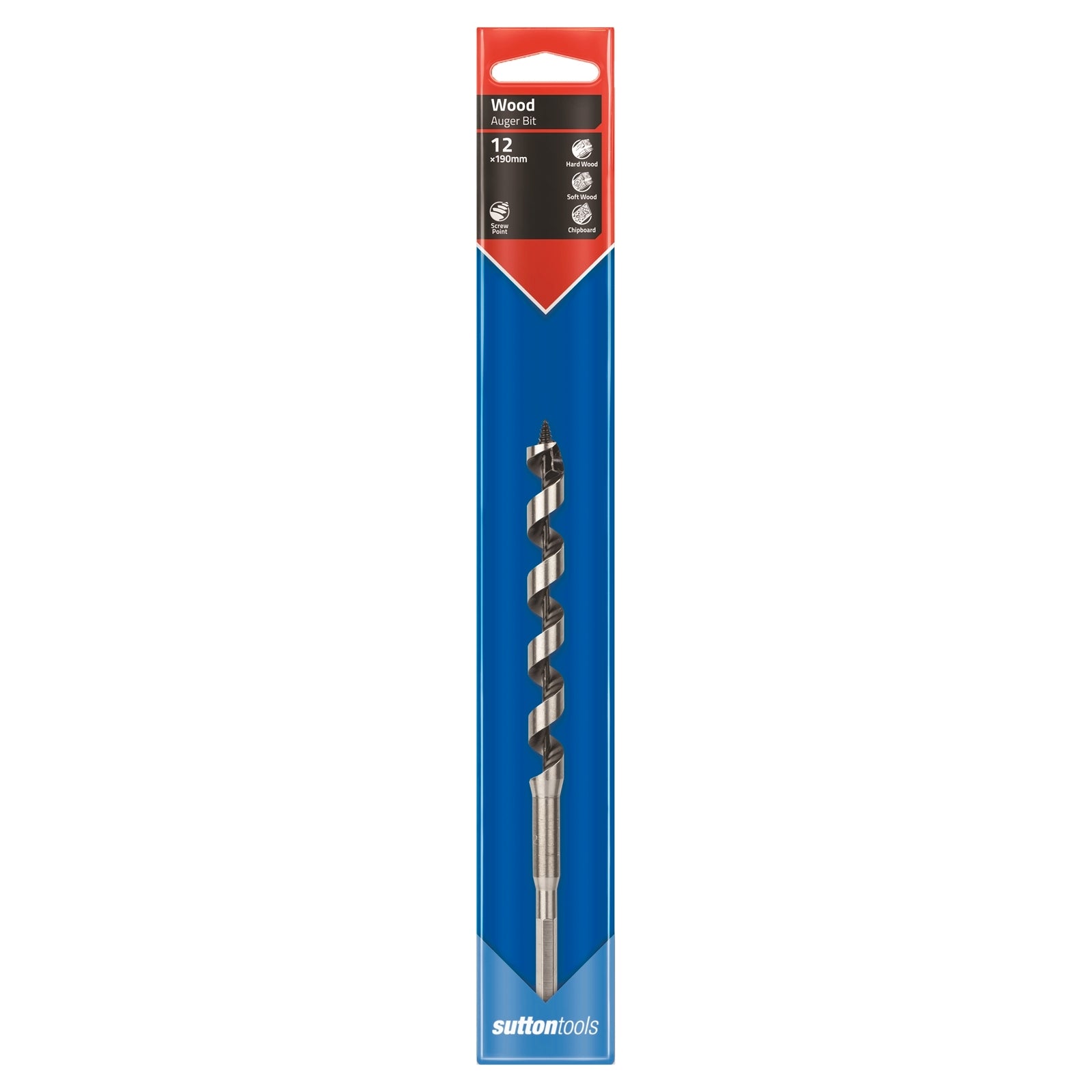 Sutton Tools 190 x 12mm Short Auger Bit Steel with Hex Shank for Timber