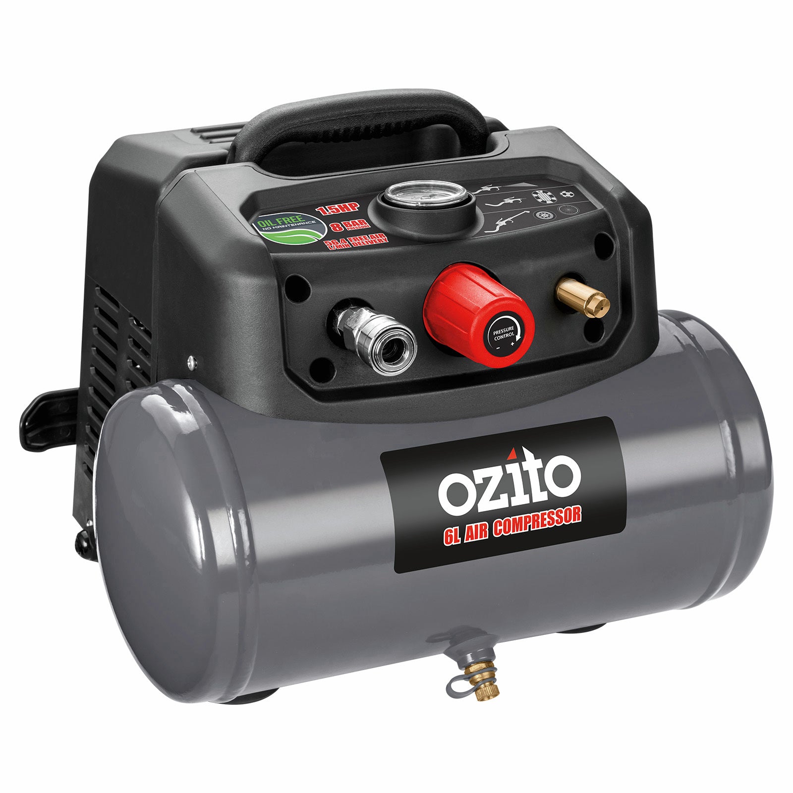 Ozito 6L 1.5HP Oil Free Air Compressor Kit MACP-015