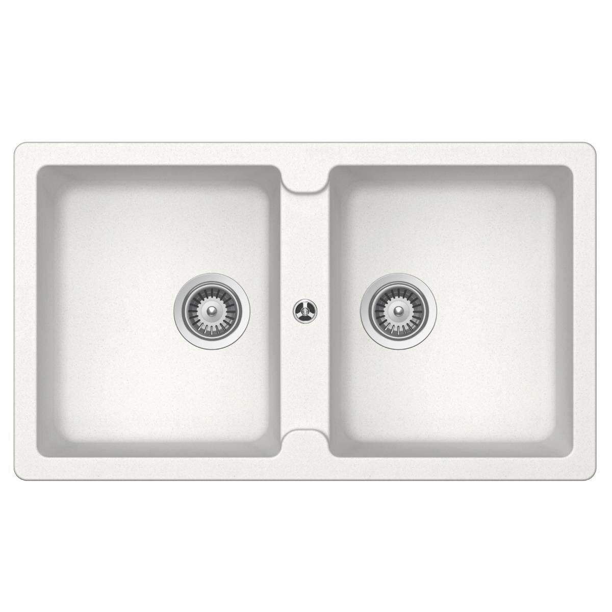 Abey Typos N200 Double Bowl Undermount Sink - Alpina White, 24L Bowls, No Taphole - TN200W-NTH