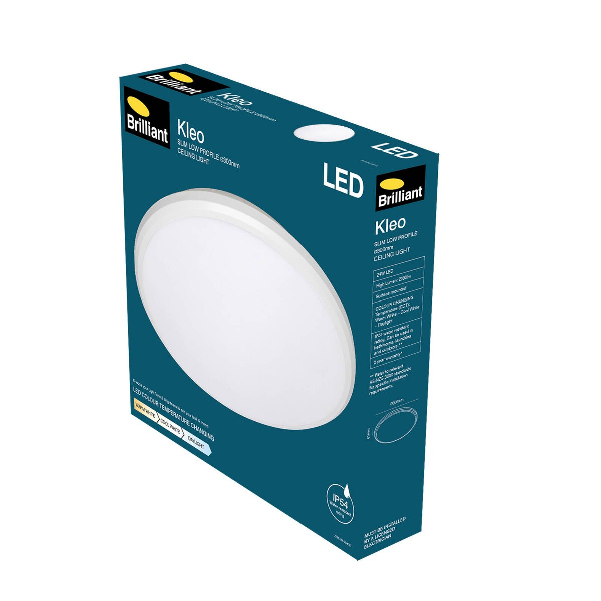 Brilliant 30cm Tri Colour IP54 Kleo Slimline LED Oyster Ceiling Light - 2000 Lumens - White - SuperSaverAU - view 5