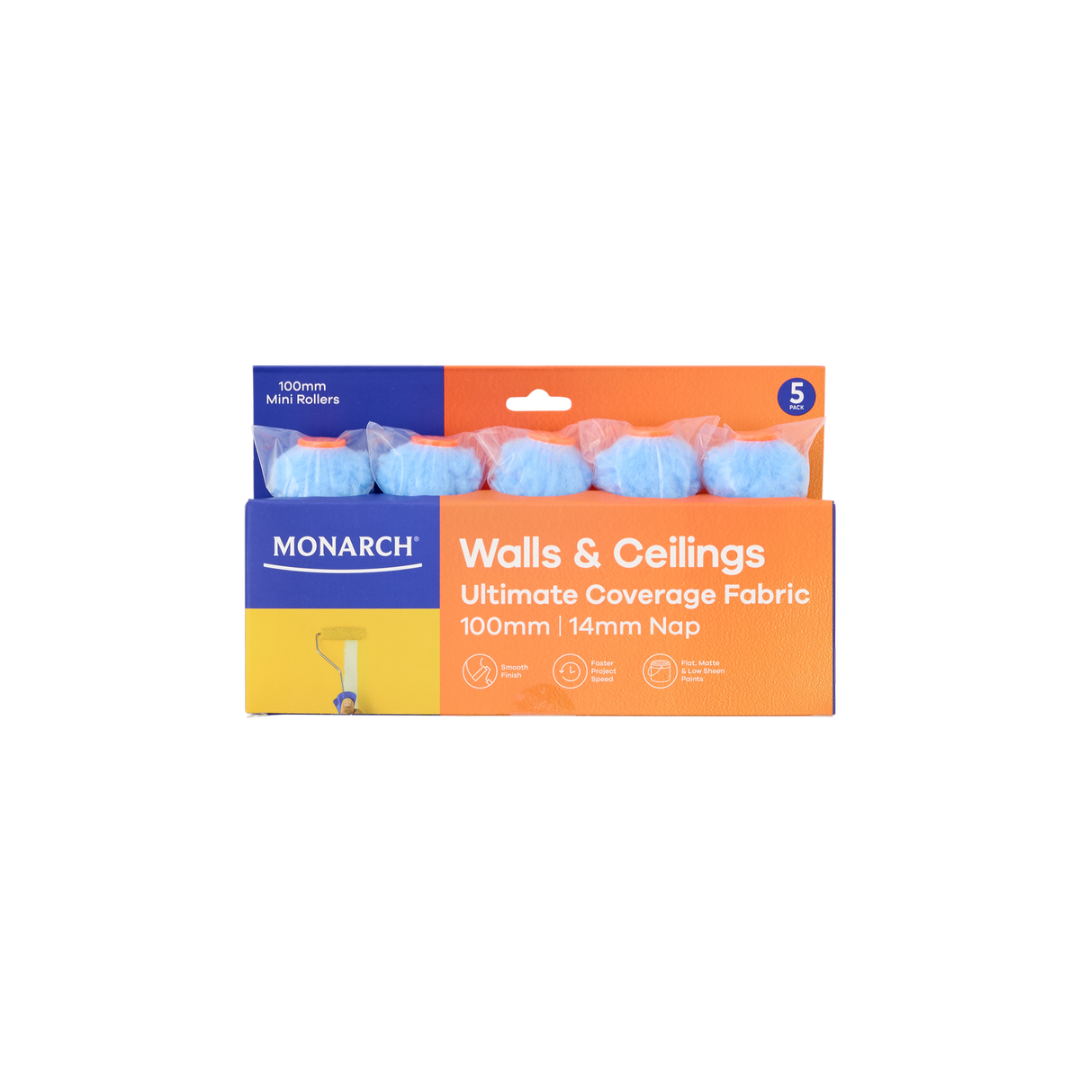 Monarch 100mm 14mm Nap Walls & Ceilings Mini Rollers 5 Pack