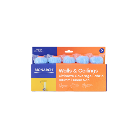 Monarch 100 Mini Rollers 5 Pack - 14mm Nap - Walls & Ceilings - Woven Polyester - SuperSaverAU - view 1