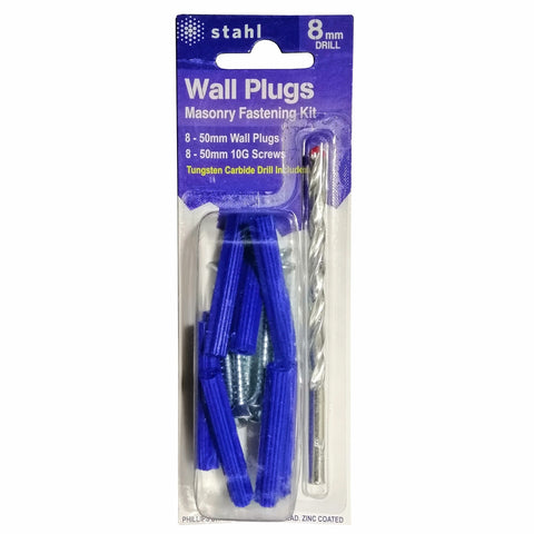Stahl 8mm Masonry Kit with 50mm Blue Wall Plugs