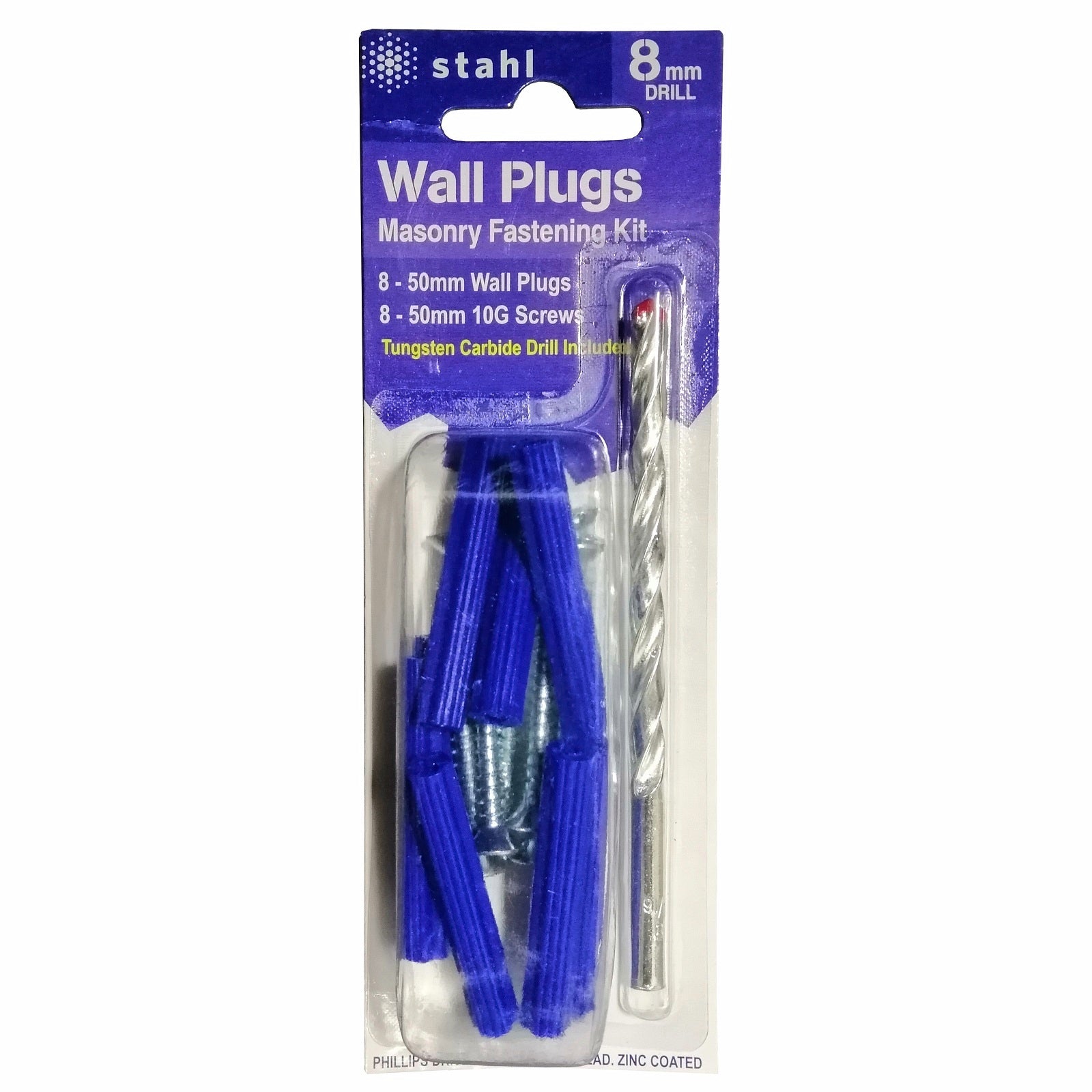 Stahl 8mm Masonry Kit with 50mm Blue Wall Plugs