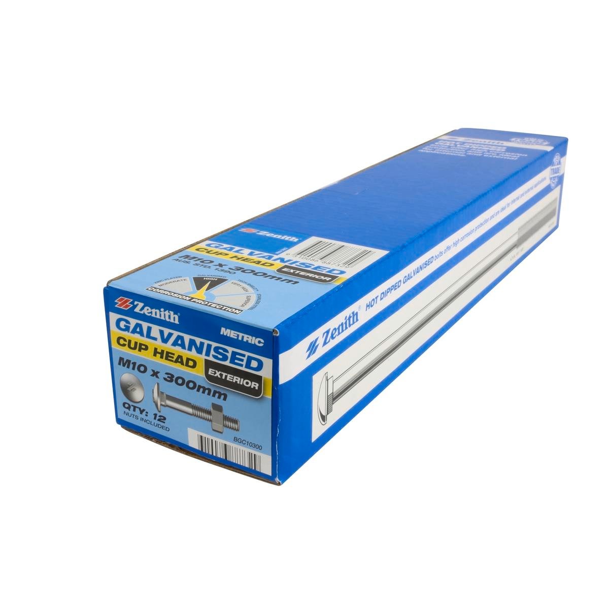 Zenith M10 x 300mm Hot Dip Galvanised Cup Head Bolts and Nuts 12 Pack - SuperSaverAU - view 1