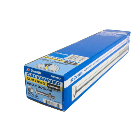 Zenith M10 x 300mm Hot Dip Galvanised Cup Head Bolts and Nuts 12 Pack - SuperSaverAU - view 1