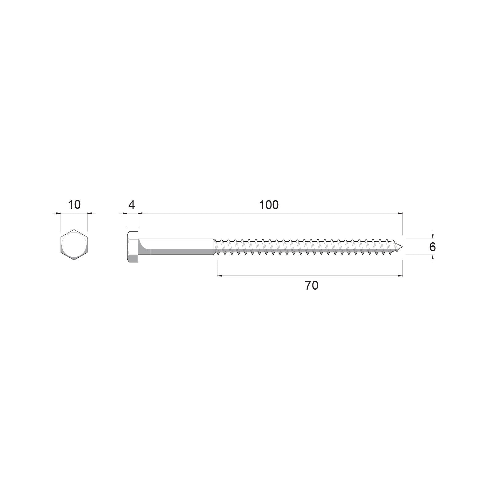 Zenith M6 x 100mm Hot Dipped Galvanised Hex Head Coach Screw, Coarse Thread