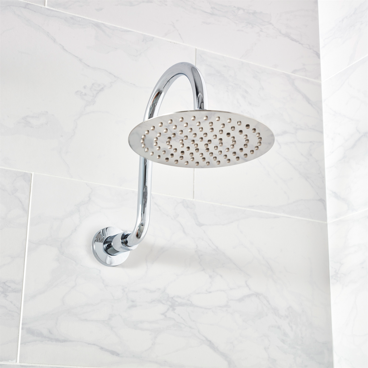 Methven 200mm Stainless Steel Single Function Swan Neck Wall Shower, WELS 3 Star, 9L/min