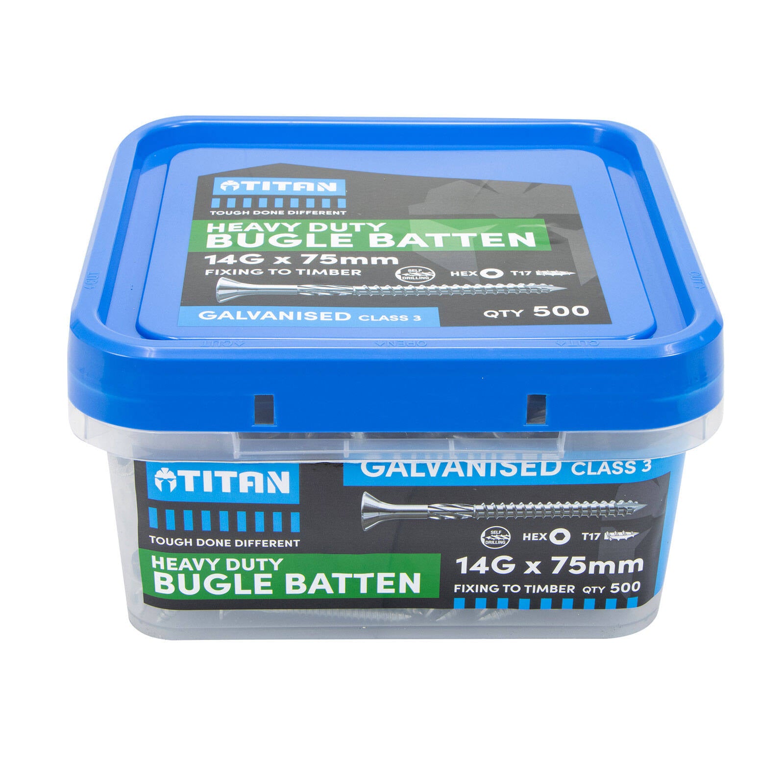 Titan 14g x 75mm Class 3 Galvanised Bugle Batten Screw, Type 17 - 500 Pack