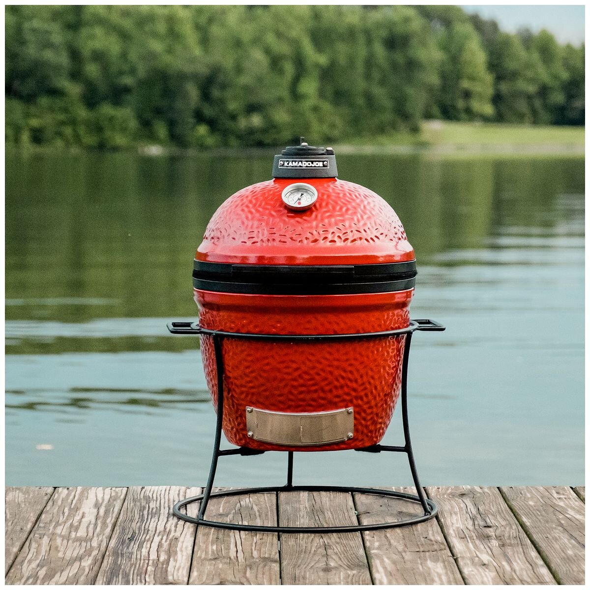 Kamado Joe Joe Jr. Portable Kamado Grill - Red, Cast Iron Stand, Temperature Gauge - KJ13RH