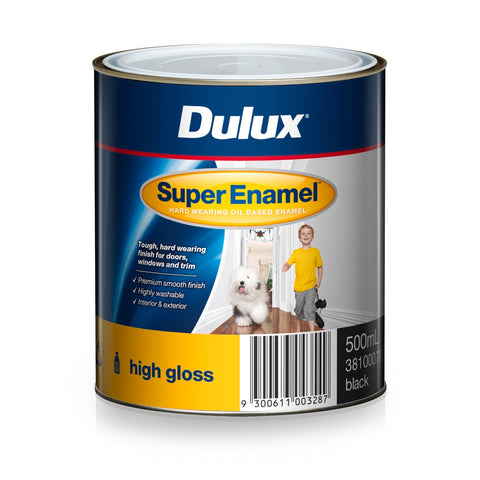 Dulux Super Enamel High Gloss Oil Based Paint 500ml Black, Interior & Exterior