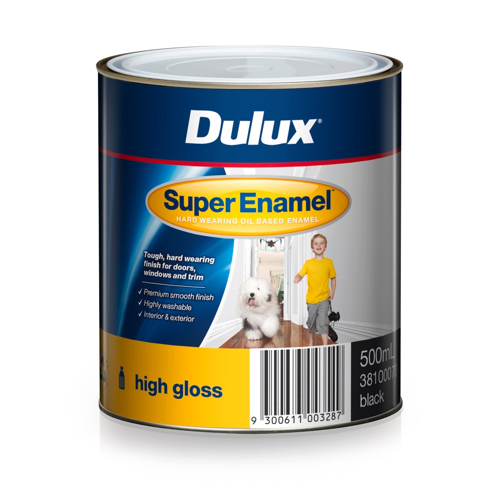 Dulux Super Enamel High Gloss Oil Based Paint 500ml Black, Interior & Exterior