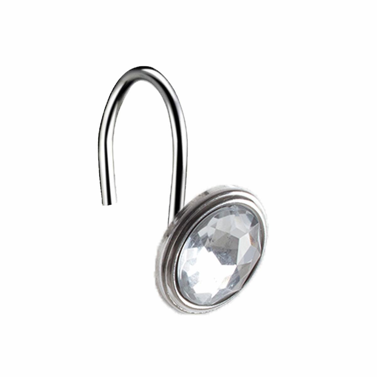 Barelli Exquisite Shower Curtain Rings - Silver Diamante Metal 12 Pack