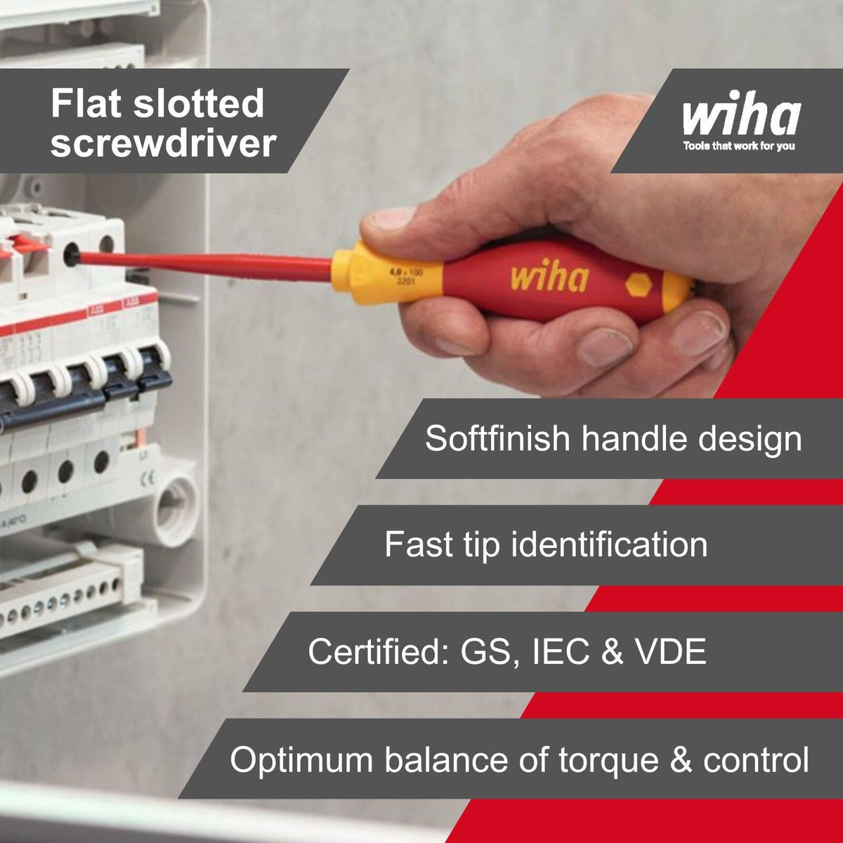 Wiha 3.0 x 100mm VDE 1000V Insulated Flat Screwdriver
