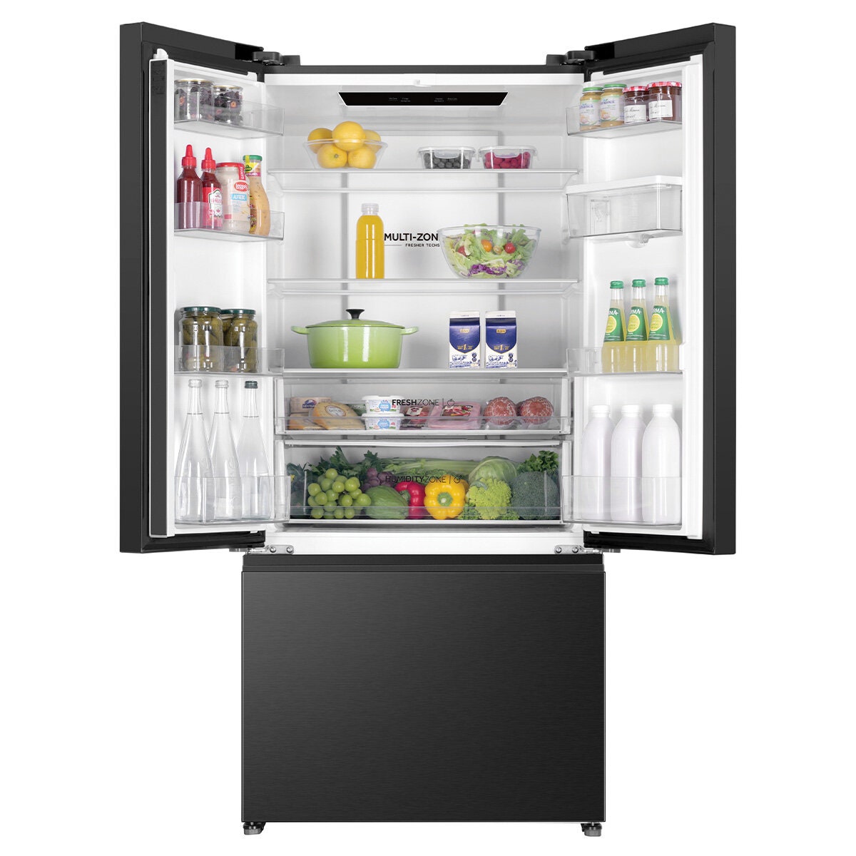 Haier 509L French Door Fridge - Black - Non-Plumbed Water Dispenser - 5 Star Energy - HRF510FHC