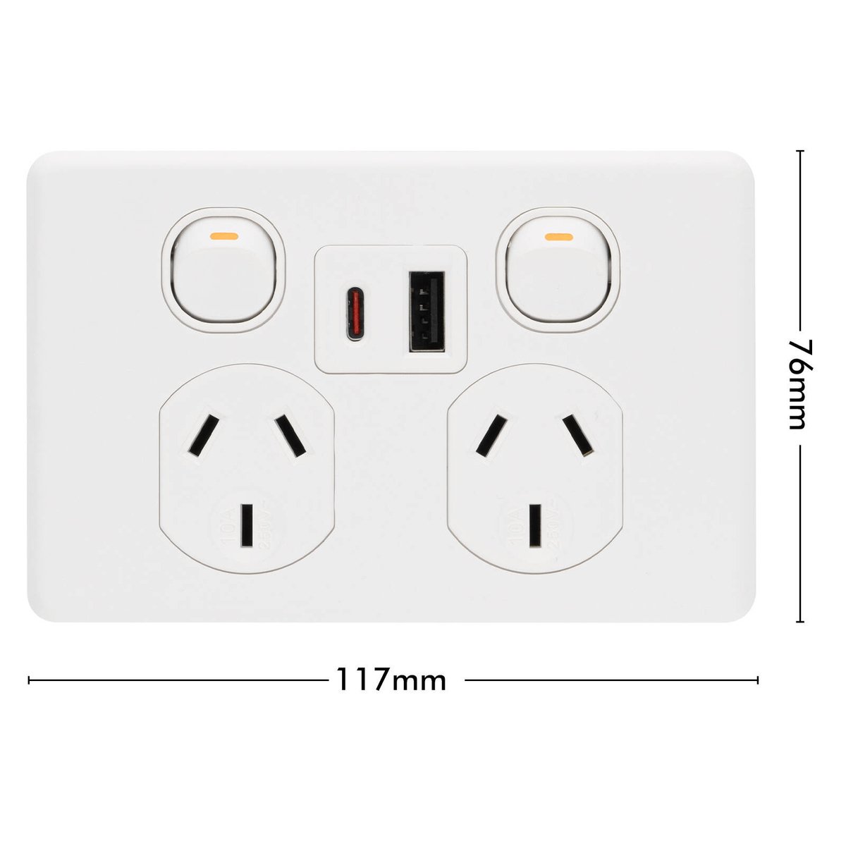 Deta Double Power Point x6 250mm White - USB A+C PD 20W Fast Charging - SuperSaverAU - view 4