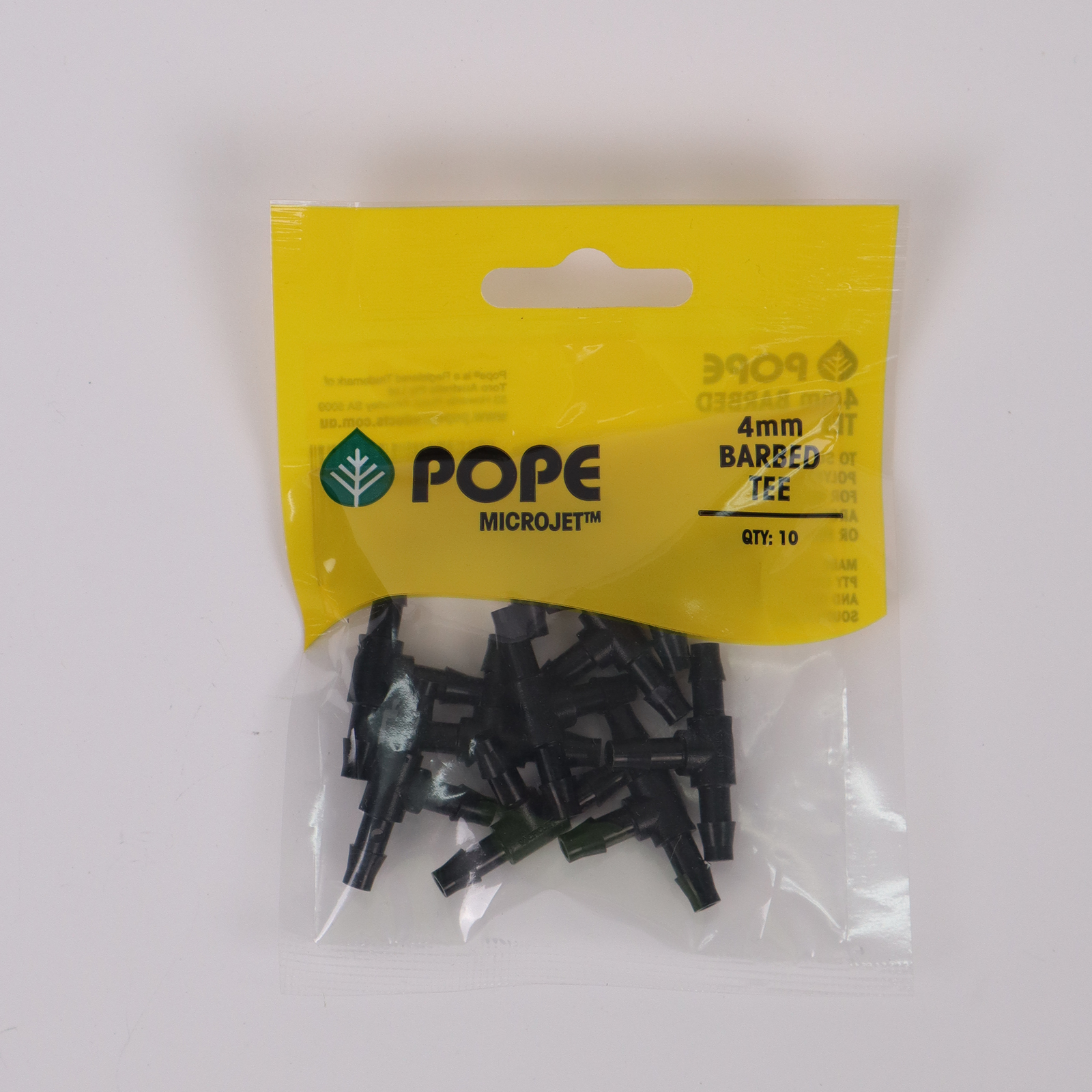 Pope 4mm Barbed Tee - 10 Pack, Black Polypropylene, Above Ground Irrigation