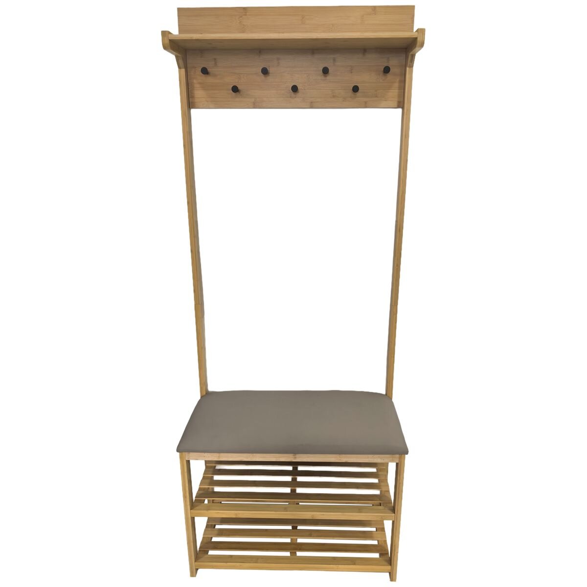 L.T. Williams Bamboo Hall Stand - Grey PU Bench Seat - Coat Rack and Shoe Storage - 9922