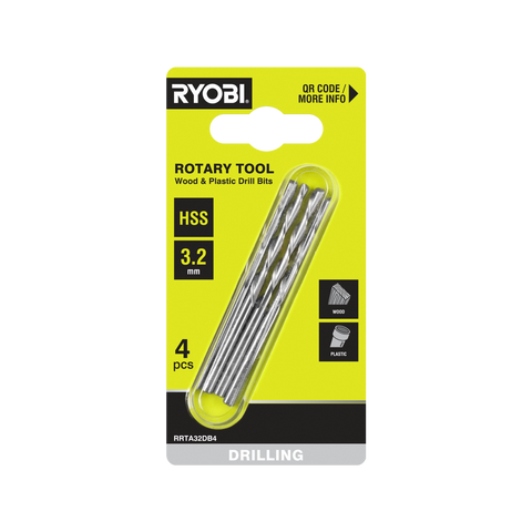 Ryobi 3.2mm Rotary Tool Wood & Plastic Drill Bit - 4 Pack