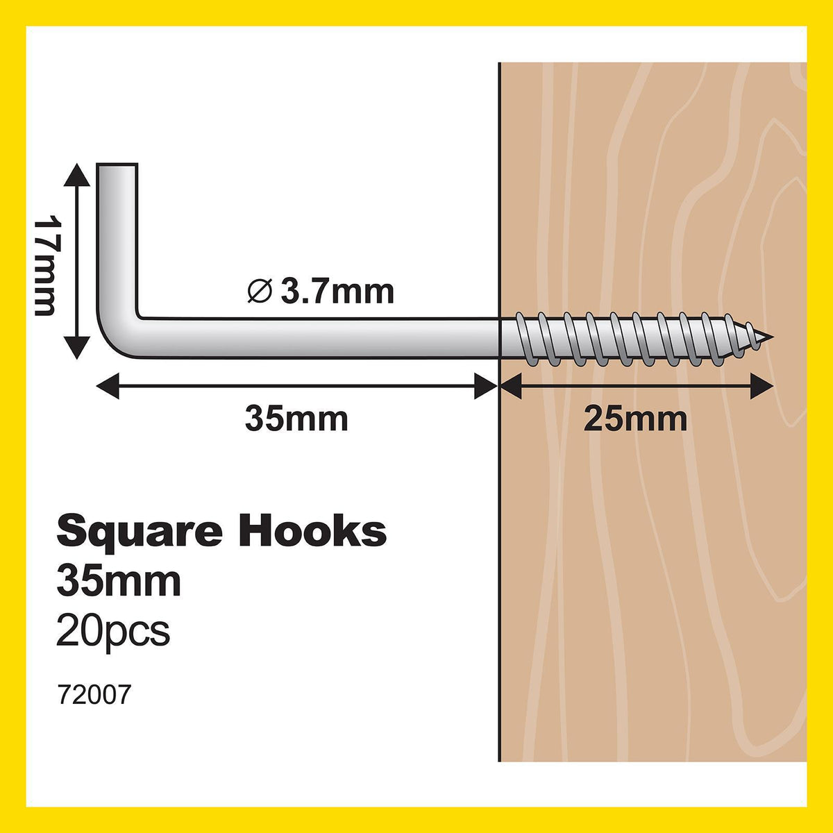 Everhang 35mm Steel Square Hook 20 Pack Zinc Plated 10kg Load