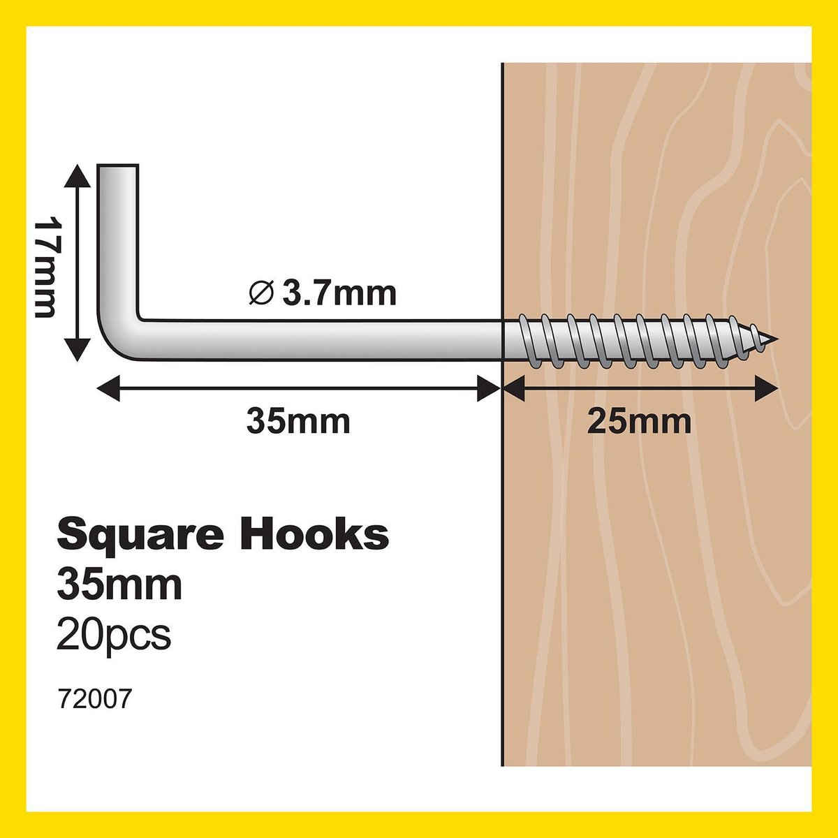 Everhang Zinc Plated Square Hook 35mm 20 Pack - Silver - 10kg Load Rating - SuperSaverAU - view 4