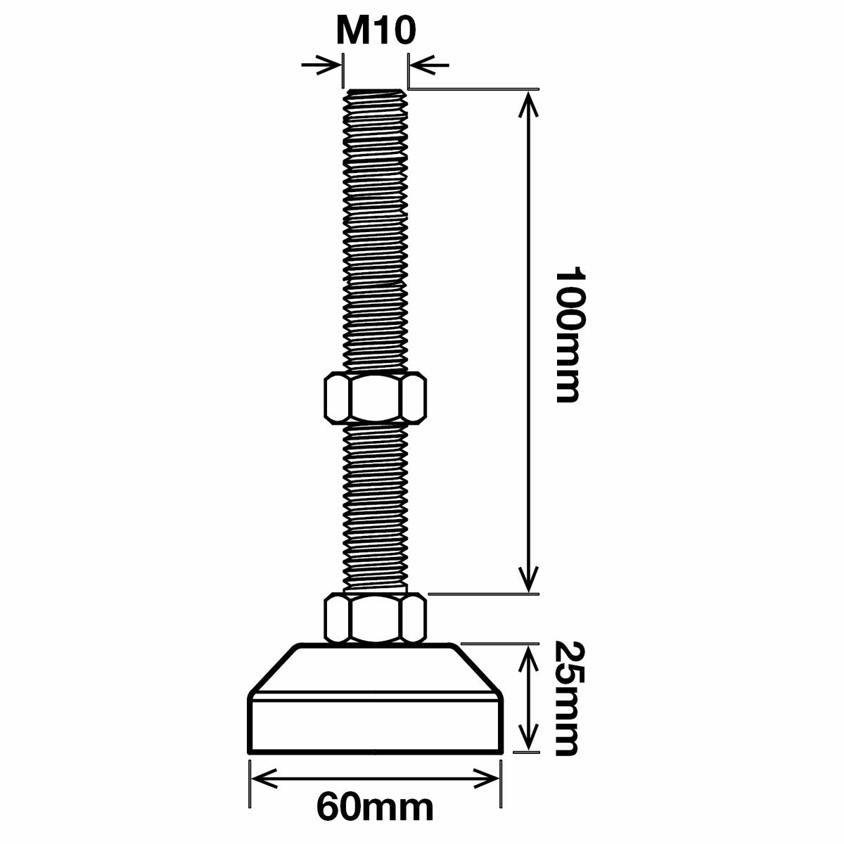 Richmond 60mm x M10 Zinc Plated Fixed Levelling Foot