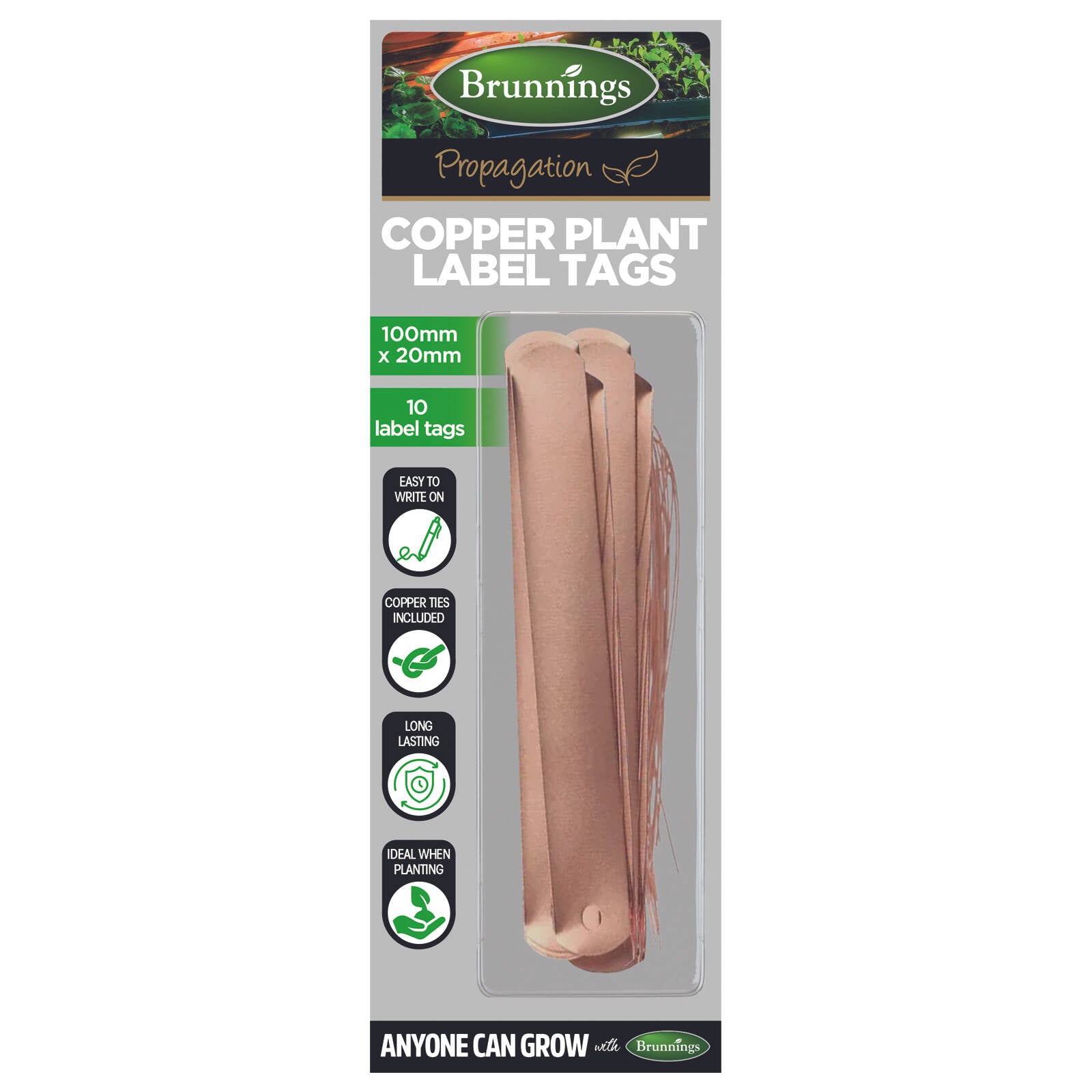 Brunnings 100mm x 20mm Copper Plant Label Tags - 10 Pack