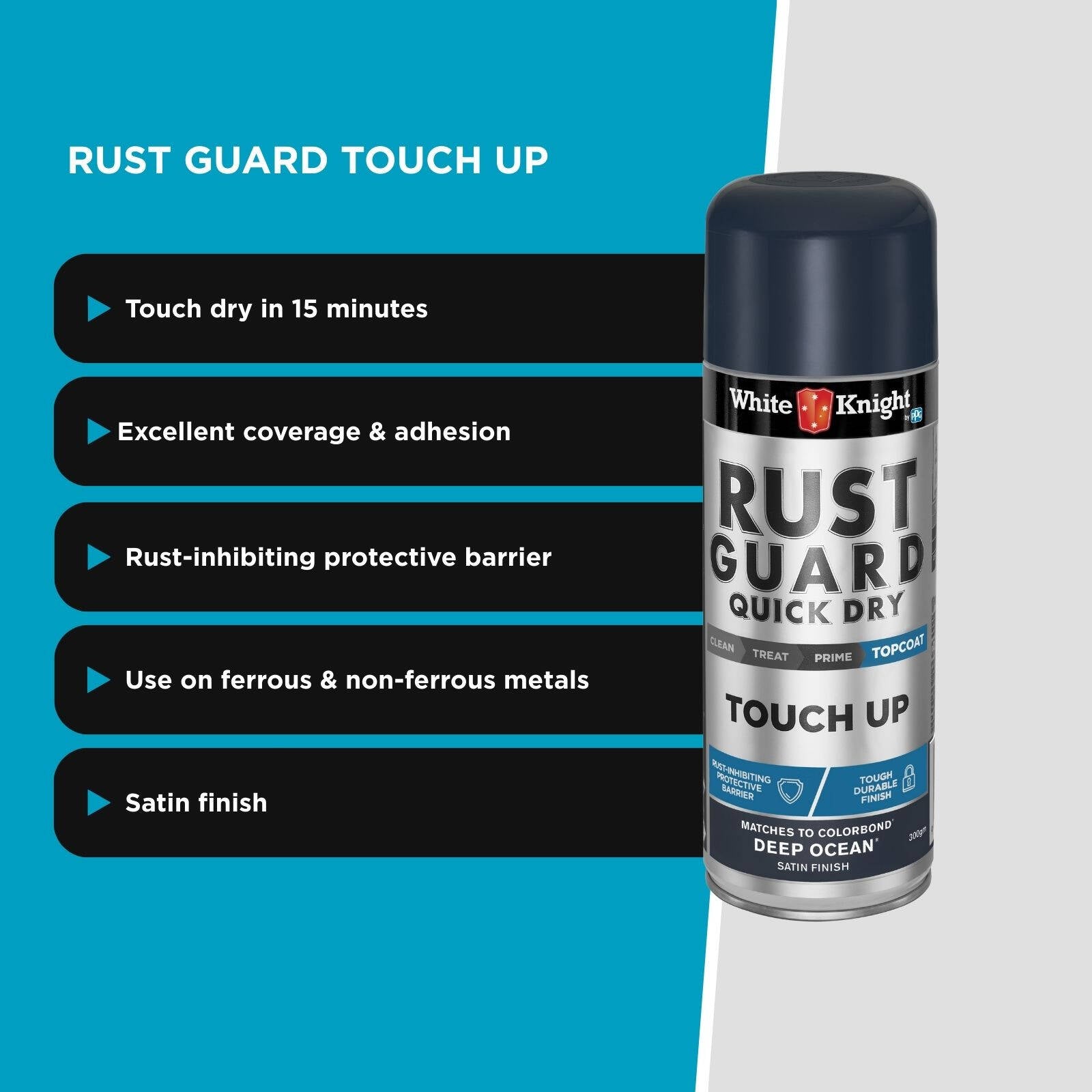 White Knight Rust Guard Deep Ocean Satin Touch Up Spray Paint 300g