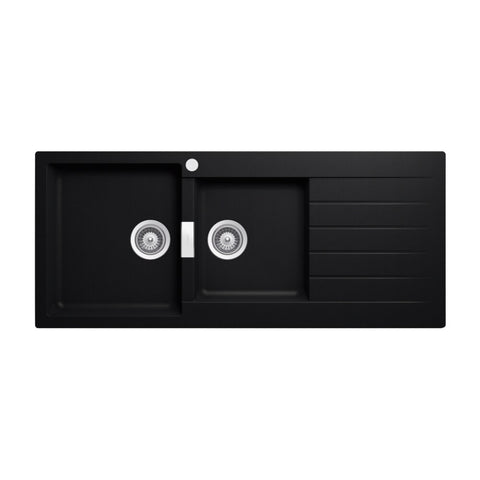 Abey Schock Signus 1 and 3/4 Bowl Topmount Sink with Right Hand Drainer - Pure Black Cristadur - D200PL