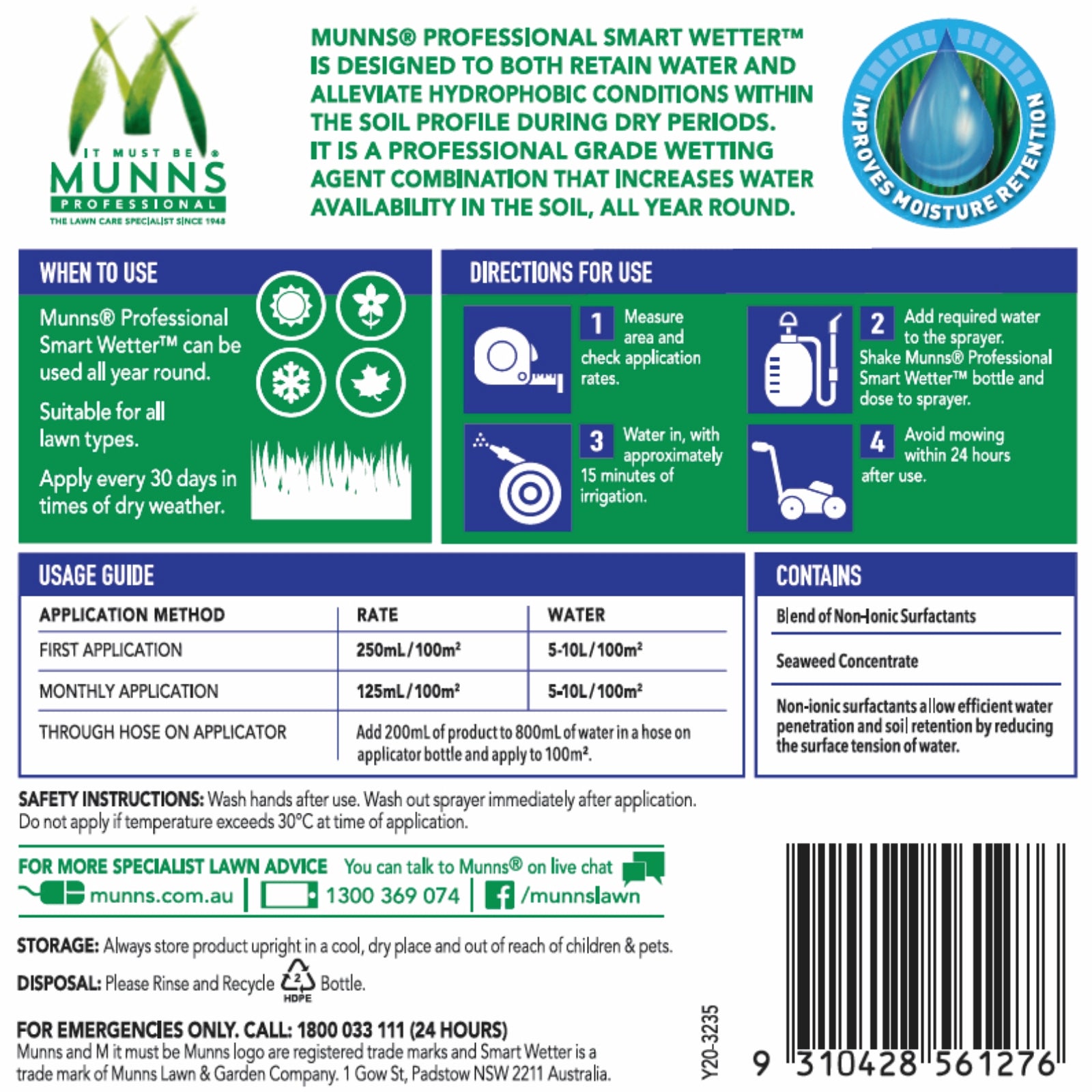 Munns Professional 1L Smart Wetter Liquid Lawn Wetter Concentrate