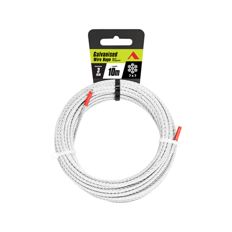 Pinnacle 3mm x 10m Galvanised Steel Wire Rope, 7x7 Construction