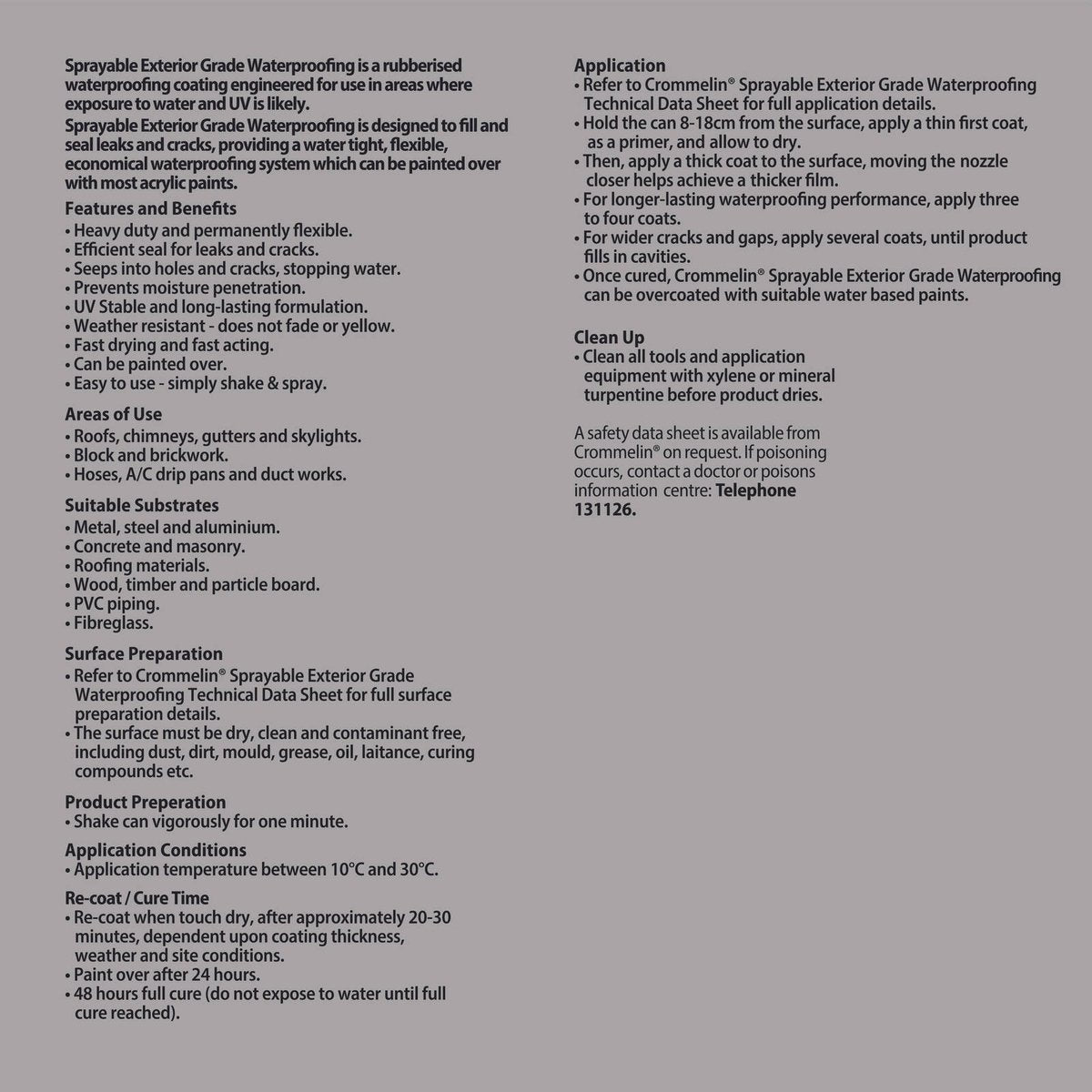 Crommelin 100ml Black Sprayable Exterior Grade Waterproofing