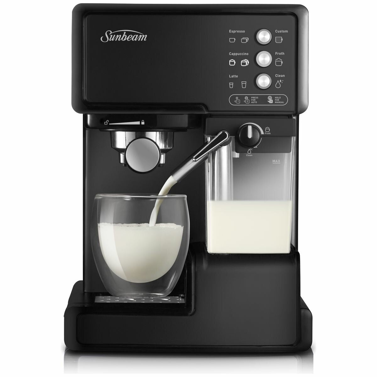 Sunbeam Cafe Barista Coffee Machine - One-Touch Panel, Automatic Milk Frothing, Black - EM5000K